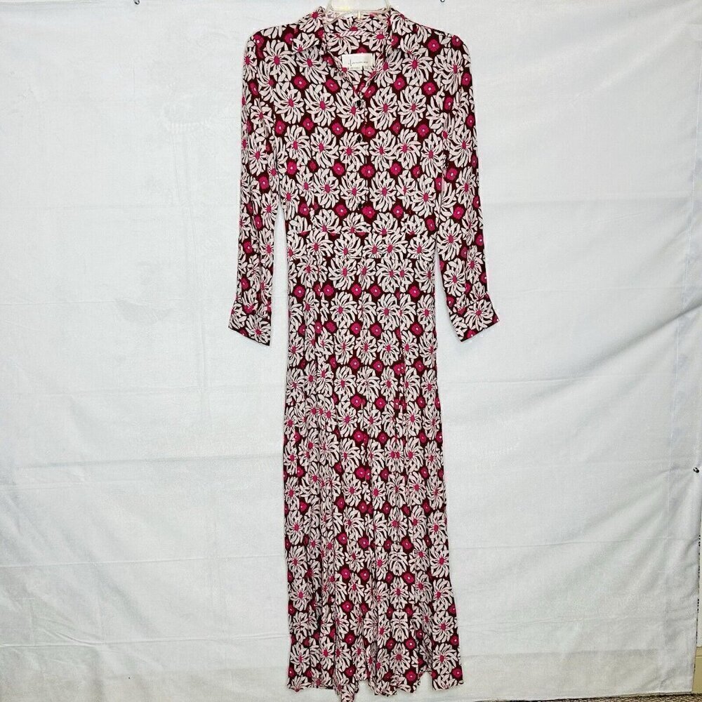 Anthropologie Printed Chiffon Button-Up Jumpsuit Pink Rose Floral Sz 0 NWT NEW
